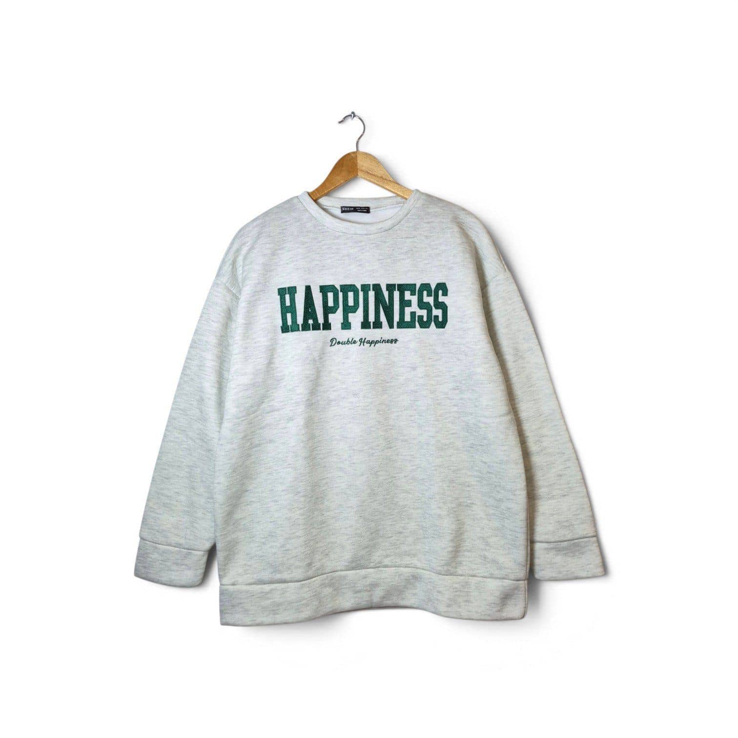 Sudadera Oversize con Estampado 'Happiness' - Gris Jaspeado